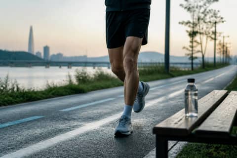 새벽 강변 산책로를 달리는 직장인의 발걸음
