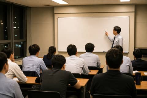 퇴근 후 전문 자격 수업을 듣는 직장인들